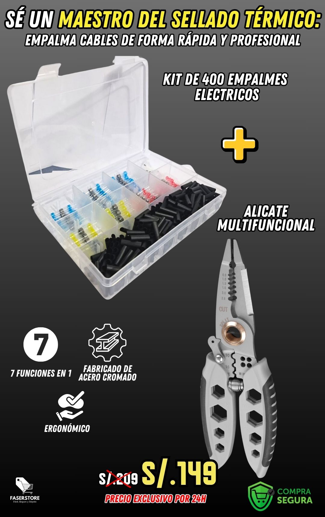 COMBO KIT DE 400 EMPALMES ELECTRICOS + ALICATE MULTIFUNCIONAL