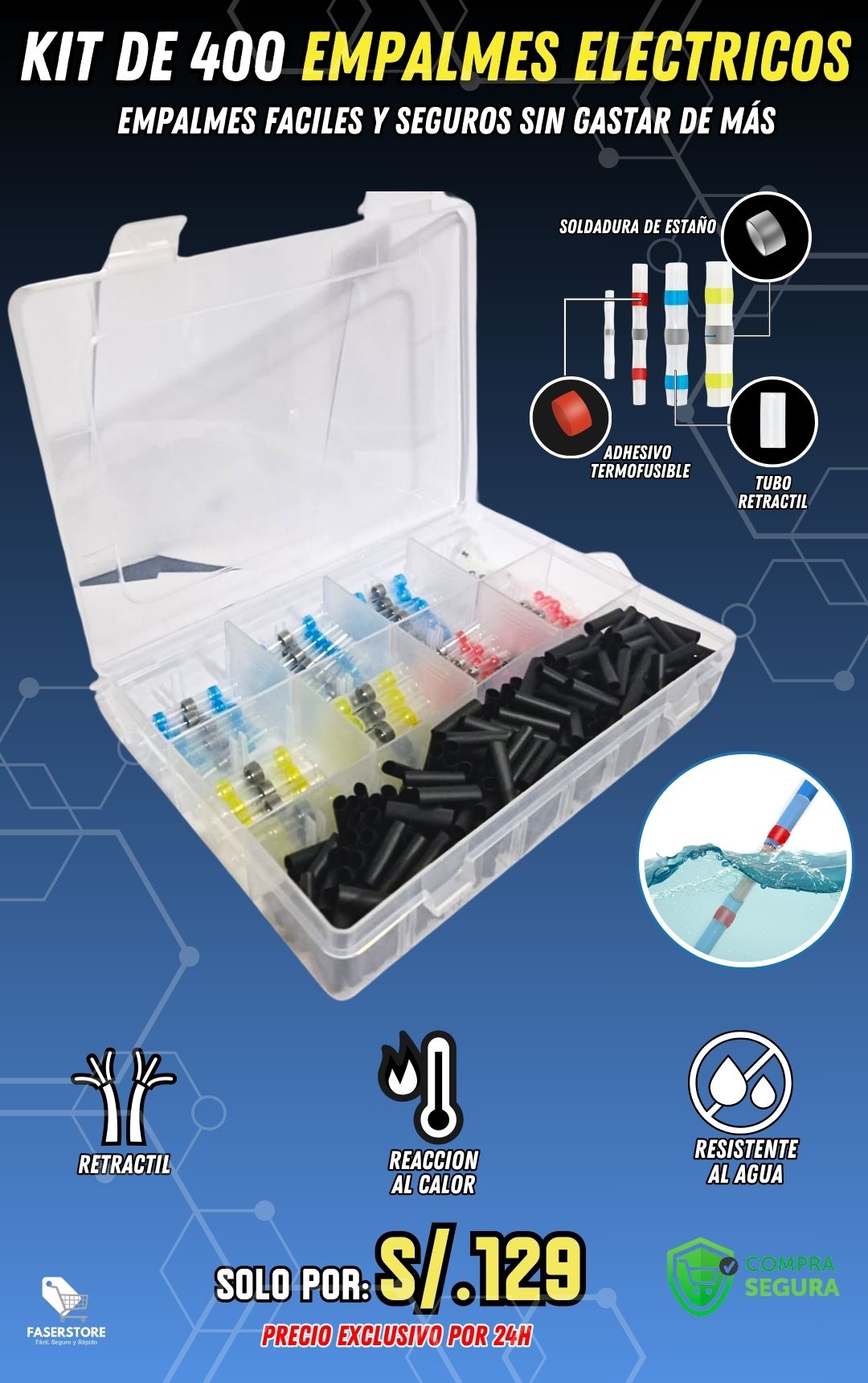 KIT DE 400 CONECTORES DE CABLE CON SELLADO DE SOLDADURA